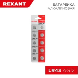 Элемент питания "таблетка" LR43;AG12;LR1142;G12;186;GP86A;386;SR43W (уп.10шт) Rexant 30-1029