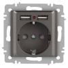 Розетка 1-м СП Accent 6-410-09 16А IP20 250В P+E Schuko + 2хUSB защ. шторки титан Intro Б0063711