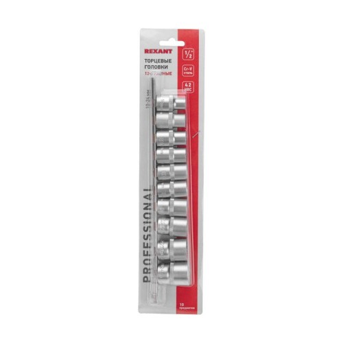 Набор торцевых головок 1/2 двенадцатигранные CrV 10шт 10-24мм Rexant 12-8304