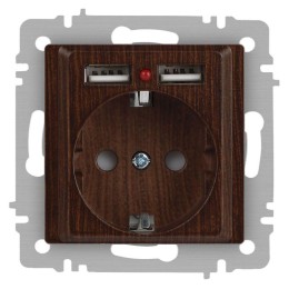 Розетка 1-м СП Accent 6-410-10 16А IP20 250В P+E Schuko + 2хUSB защ. шторки венге Intro Б0063717