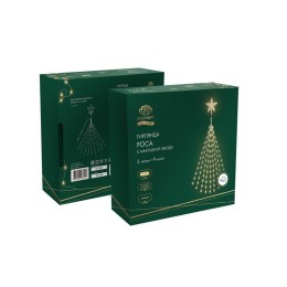 Гирлянда светодиодная из росы с макушкой на елку 9 нитейх2м 200LED тепл. бел. эффект водопада 230В N