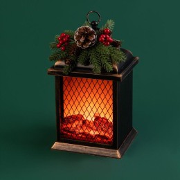 Камин светодиодный Рождество с эффектом живого огня 15х14х26см батарейки 2хС (не в комплекте) и USB