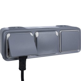 Розетка 1-м СП Plexo 16А IP55 2P+E с заземл. с крышкой немецк. стандарт винтов. клеммы механизм сер.