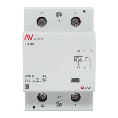 Контактор модульный КМ 80А 1NC+1NO 230В AC (3 мод.) AVERES EKF km-av-3-80-11-230V