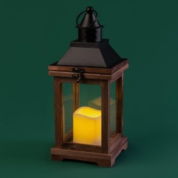 Фонарь декоративный со свечкой корпус из дерева размер 14х14х35cм тепл. бел. Neon-Night 513-075