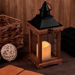 Фонарь декоративный со свечкой корпус из дерева размер 14х14х35cм тепл. бел. Neon-Night 513-075
