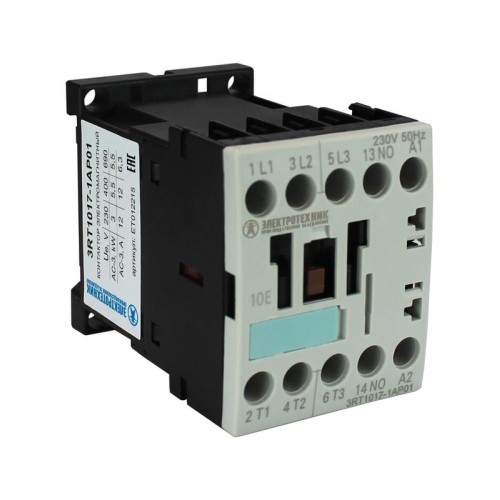 Контактор электромагнитный 3RT1017-1AP01 3-пол. 12А AC-3 55кВт/400В 1НO 230В AC 50Гц типоразмер S00