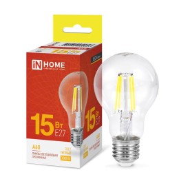 Лампа светодиодная филаментная LED-A60-deco грушевидная прозрачная 15Вт 230В E27 3000К 1480лм IN HOM