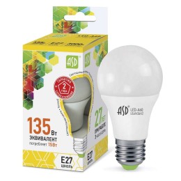 Лампа светодиодная LED-A60-standard 15Вт грушевидная 3000К тепл. бел. E27 1350лм 160-260В ASD 469061