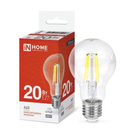 Лампа светодиодная филаментная LED-A60-deco грушевидная прозрачная 20Вт 230В E27 4000К 1890лм IN HOM