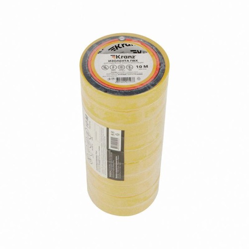 Изолента ПВХ 0.13х15мм 10м желт. (уп.10шт) Kranz KR-09-2002