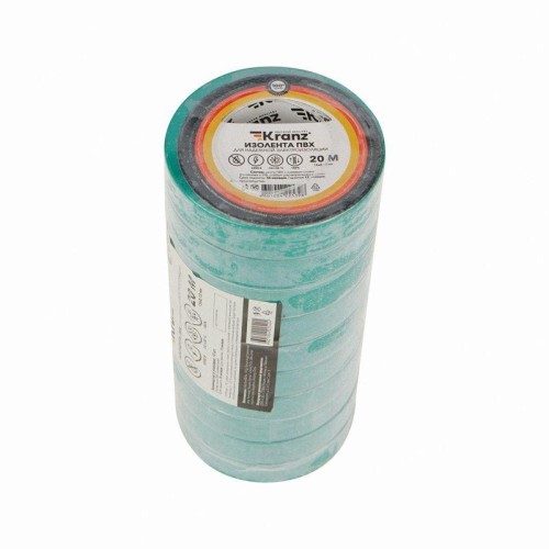 Изолента ПВХ 0.13х15мм 20м зел. (уп.10шт) Kranz KR-09-2603