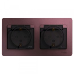 Systeme Electric Glossa Баклажановый Розетка 2-ая с/з, со шторками, в сборе, IP44