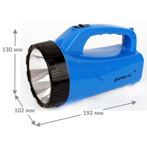 Фонарь аккумуляторный LED3818SM LED + 12SMD 3Вт 2 режима аккум. SLA 220В син. Ultraflash 12104 / 128