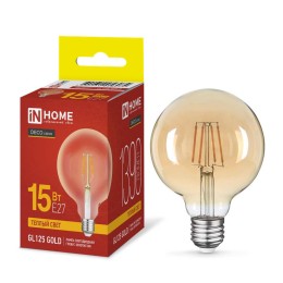 Лампа светодиодная филаментная LED-GL125-deco gold шар золотистая 15Вт 230В E27 3000К 1390лм IN HOME