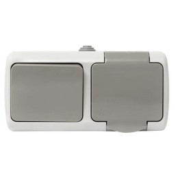 Блок ОП розетка 1-м 16А с заземл. с крышкой+выключатель 1-кл. Мурманск IP54 сер. EKF EFRV16-050-30-5