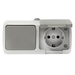Блок ОП розетка 1-м 16А с заземл. с крышкой+выключатель 1-кл. Мурманск IP54 сер. EKF EFRV16-050-30-5