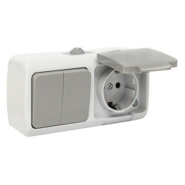 Блок ОП розетка 1-м 16А с заземл. с крышкой+выключатель 2-кл. Мурманск IP54 сер. EKF EFRV16-052-30-5