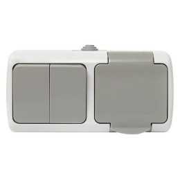 Блок ОП розетка 1-м 16А с заземл. с крышкой+выключатель 2-кл. Мурманск IP54 сер. EKF EFRV16-052-30-5