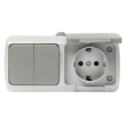 Блок ОП розетка 1-м 16А с заземл. с крышкой+выключатель 2-кл. Мурманск IP54 сер. EKF EFRV16-052-30-5