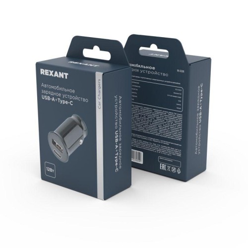 Автозарядка в прикуриватель АЗУ USB-A+USB-C 2.4А черн. Rexant 18-2228