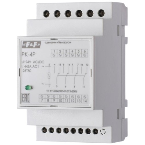Реле промежуточное PK-4P/48 (48В AC/DC 3 модуля монтаж на DIN-рейке 4х8А 4NO/NC IP20) F&F EA06.001.0