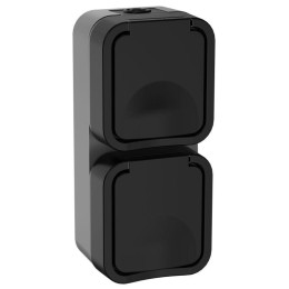 Розетка 2-м ОП TORS 16А IP55 TS132 вертик. с заземл. с крышкой графит IEK TS-R26-16-55-V-K53