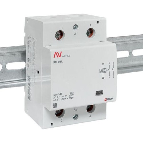 Контактор модульный КМ 80А 2NО 230В AC (3 мод.) AVERES EKF km-av-3-80-20-230V