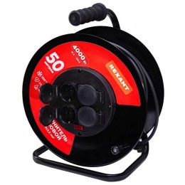 Удлинитель на метал. катушке 4х50м с заземл. IP44 КГ 3х2.5кв.мм с выключателем с защ. крышками Rexan