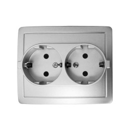Розетка 2-м СП Simon15 16А IP20 250В с заземл. Schuko без защ. шторок винт. клеммы алюм. Simon 15904