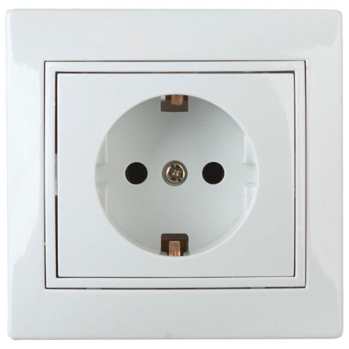 Розетка 1-м СП Plano 1Э-202-01 с заземл. без лапок 16А IP20 250В 2P+E Schuko бел. Intro Б0053952