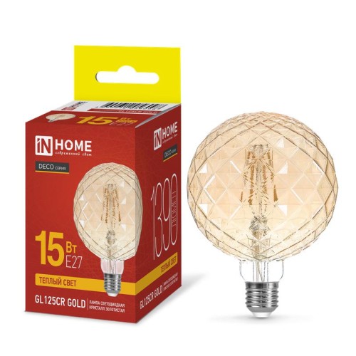 Лампа светодиодная филаментная LED-GL125CR-deco gold кристалл золотистая 15Вт 230В E27 3000К 1390лм