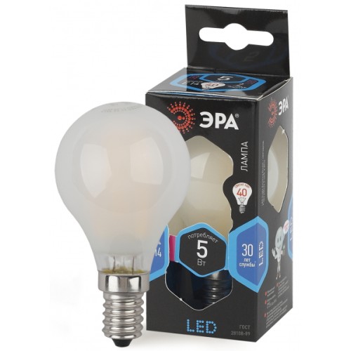 ЭРА F-LED P45-5W-840-E14 frost (филамент, шар мат., 5Вт, нейтр, E14)
