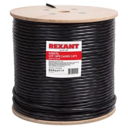 Кабель витая пара U/UTP CAT 5е PE 16PR 24AWG OUTDOOR SOLID черн. 305м РФ Rexant 01-1123-R