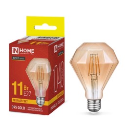 Лампа светодиодная филаментная LED-D95-deco gold бриллиант золотистая 11Вт 230В E27 3000К 1040лм IN