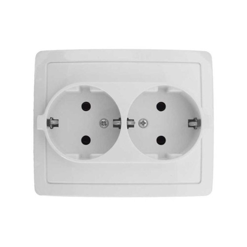 Розетка 2-м СП Simon15 16А IP20 250В с заземл. Schuko без защ. шторок винт. клеммы бел. Simon 159045