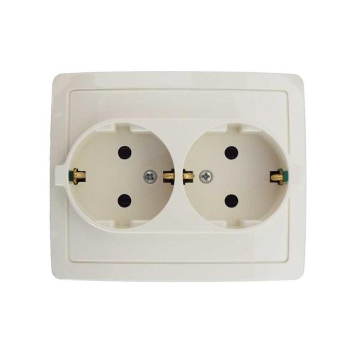 Розетка 2-м СП Simon15 16А IP20 250В с заземл. Schuko без защ. шторок винт. клеммы сл. кость Simon 1
