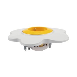 Розетка 1-м СП HAPPY Яичница с заземл. защ. шторки желт./бел. Kranz KR-78-0631