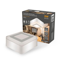 Светильник светодиодный Backlight 3+3Вт 3000К IP20 350лм d105х40мм ДБО квадрат потолочный накладной