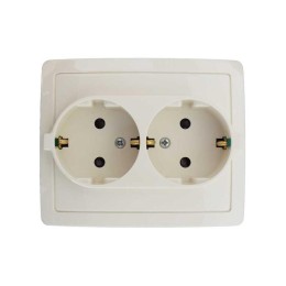 Розетка 2-м СП Simon15 16А IP20 250В с заземл. Schuko защ. шторки винт. клеммы сл. кость Simon 15904