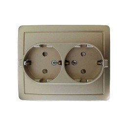 Розетка 2-м СП Simon15 16А IP20 250В с заземл. Schuko защ. шторки винт. клеммы шампань Simon 1590451