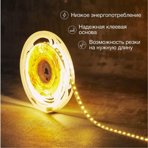 Лента светодиодная SMD3528 тепл. бел. 9.6Вт/м 120LED/м 12В IP23 (уп.5м) Lamper 141-396