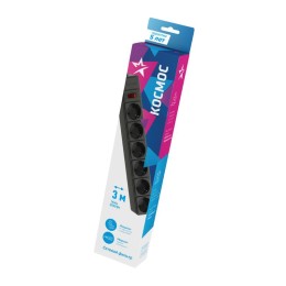 Удлинитель с сетевым фильтром 6х3м с заземл. 16А IP20 3.5кВт 3х1 с предохранителем с выкл. с индикат