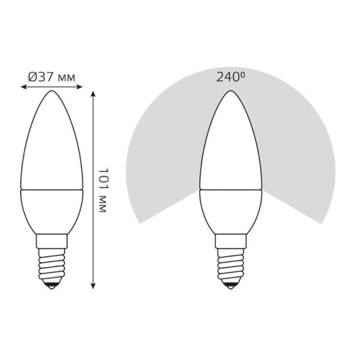 Лампа светодиодная Black 7Вт свеча 3000К тепл. бел. E14 520лм шаг. диммир. GAUSS 103101107-S