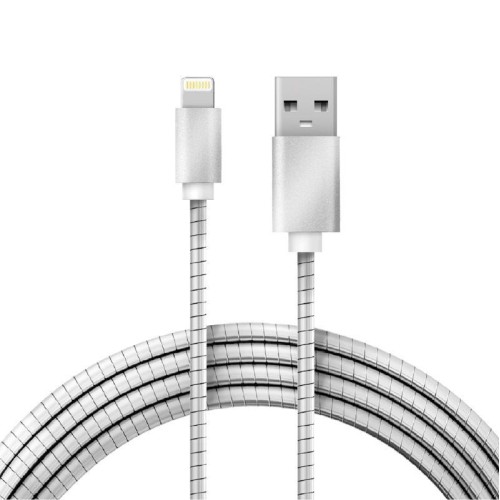 Кабель USB для iPhone 5/6/7 моделей шнур в металлической оплетке серебристый Rexant 18-4247
