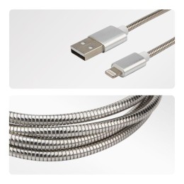 Кабель USB для iPhone 5/6/7 моделей шнур в металлической оплетке серебристый Rexant 18-4247