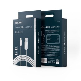 Кабель USB для iPhone 5/6/7 моделей шнур в металлической оплетке серебристый Rexant 18-4247