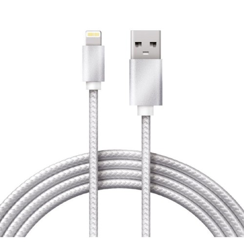 Кабель USB-Lightning 1м серебристая нейлоновая оплетка Rexant 18-7051