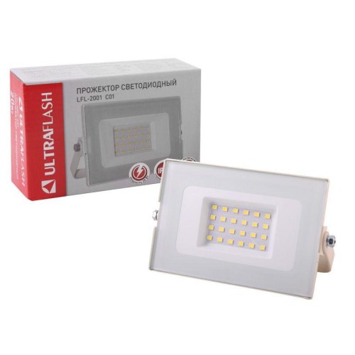 Прожектор LFL-2001 C01 (LED SMD 20Вт 230В 6500К) бел. Ultraflash 14128