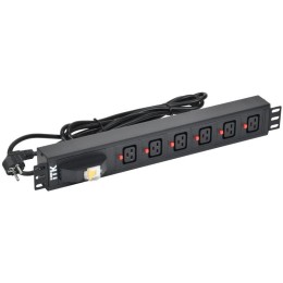 Блок розеток 6 мест PDU C19 с фиксатором вилки с автоматом на 16А 1.5U кабель 3м вилка нем. станд. а